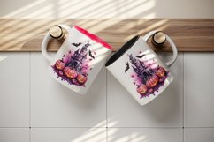 Watercolor Pink Halloween night pumpkins castle haunted house Jack-o-lantern 20oz tumbler skinny mug wrap clipart t-shirt sublimation printable design