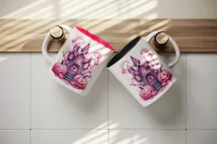 Watercolor Pink Halloween night pumpkins castle haunted house Jack-o-lantern 20oz tumbler skinny mug wrap clipart t-shirt sublimation printable design