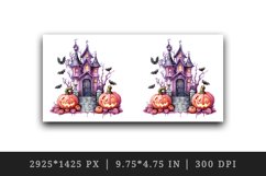 Watercolor Pink Halloween night pumpkins castle haunted house Jack-o-lantern 20oz tumbler skinny mug wrap clipart t-shirt sublimation printable design