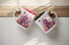 Watercolor Pink Halloween night pumpkins castle haunted house Jack-o-lantern 20oz tumbler skinny mug wrap clipart t-shirt sublimation printable design