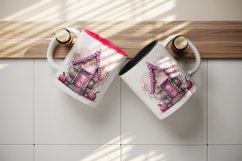 Watercolor Pink Halloween night pumpkins castle haunted house Jack-o-lantern 20oz tumbler skinny mug wrap clipart t-shirt sublimation printable design