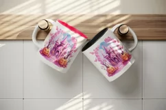 Watercolor Pink Halloween night pumpkins castle haunted house Jack-o-lantern 20oz tumbler skinny mug wrap clipart t-shirt sublimation printable design