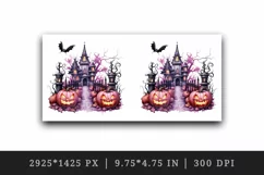 Watercolor Pink Halloween night pumpkins castle haunted house Jack-o-lantern 20oz tumbler skinny mug wrap clipart t-shirt sublimation printable design