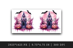 Watercolor Pink Halloween night pumpkins castle haunted house Jack-o-lantern 20oz tumbler skinny mug wrap clipart t-shirt sublimation printable design