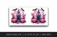 Watercolor Pink Halloween night pumpkins castle haunted house Jack-o-lantern 20oz tumbler skinny mug wrap clipart t-shirt sublimation printable design