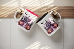 Watercolor Pink Halloween night pumpkins castle haunted house Jack-o-lantern 20oz tumbler skinny mug wrap clipart t-shirt sublimation printable design