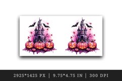 Watercolor Pink Halloween night pumpkins castle haunted house Jack-o-lantern 20oz tumbler skinny mug wrap clipart t-shirt sublimation printable design