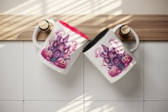 Watercolor Pink Halloween night pumpkins castle haunted house Jack-o-lantern 20oz tumbler skinny mug wrap clipart t-shirt sublimation printable design