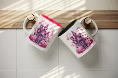 Watercolor Pink Halloween night pumpkins castle haunted house Jack-o-lantern 20oz tumbler skinny mug wrap clipart t-shirt sublimation printable design