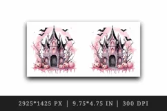 Watercolor Pink Halloween night pumpkins castle haunted house Jack-o-lantern 20oz tumbler skinny mug wrap clipart t-shirt sublimation printable design