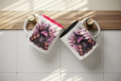 Watercolor Pink Halloween night pumpkins castle haunted house Jack-o-lantern 20oz tumbler skinny mug wrap clipart t-shirt sublimation printable design