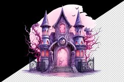 Watercolor Pink Halloween night pumpkins castle haunted house Jack-o-lantern 20oz tumbler skinny mug wrap clipart t-shirt sublimation printable design