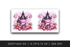 Watercolor Pink Halloween pumpkins carving bats castle haunted house skull 20 oz tumbler skinny mug wrap clipart t-shirt sublimation printable design