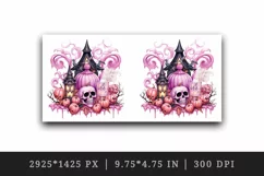 Watercolor Pink Halloween pumpkins carving bats castle haunted house skull 20 oz tumbler skinny mug wrap clipart t-shirt sublimation printable design