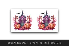 Watercolor Pink Halloween pumpkins castle haunted house Jack-o-lantern 20 oz tumbler skinny mug wrap clipart t-shirt sublimation printable design