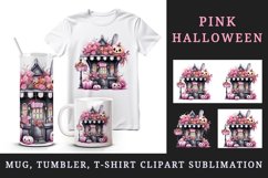 Watercolor Pink Halloween pumpkins flowers roses house shop trick or treat 20 oz tumbler skinny mug wrap clipart t-shirt sublimation printable design