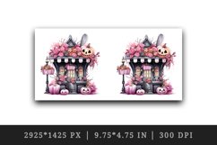 Watercolor Pink Halloween pumpkins flowers roses house shop trick or treat 20 oz tumbler skinny mug wrap clipart t-shirt sublimation printable design
