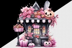 Watercolor Pink Halloween pumpkins flowers roses house shop trick or treat 20 oz tumbler skinny mug wrap clipart t-shirt sublimation printable design
