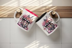 Watercolor Pink Halloween pumpkins flowers roses house shop trick or treat 20 oz tumbler skinny mug wrap clipart t-shirt sublimation printable design