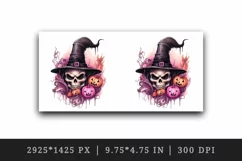 Watercolor Pink Halloween pumpkins witch hat ghost skull Jack-o-lantern 20 oz tumbler skinny mug wrap clipart t-shirt sublimation printable design