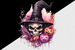 Watercolor Pink Halloween pumpkins witch hat ghost skull Jack-o-lantern 20 oz tumbler skinny mug wrap clipart t-shirt sublimation printable design
