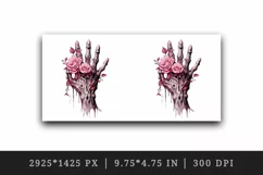 Watercolor Pink Halloween roses flowers horror zombie hand 20 oz tumbler skinny mug wrap clipart t-shirt sublimation printable design