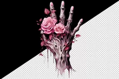 Watercolor Pink Halloween roses flowers horror zombie hand 20 oz tumbler skinny mug wrap clipart t-shirt sublimation printable design