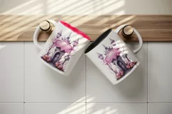 Watercolor Pink Halloween scary door pumpkins castle house Jack-o-lantern 20 oz tumbler skinny mug wrap clipart t-shirt sublimation printable design