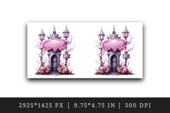 Watercolor Pink Halloween scary door pumpkins castle house Jack-o-lantern 20 oz tumbler skinny mug wrap clipart t-shirt sublimation printable design