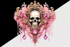 Watercolor Pink Halloween skull horror frame glamour diamonds 20 oz tumbler skinny mug wrap clipart t-shirt sublimation printable design