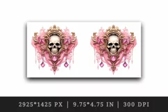 Watercolor Pink Halloween skull horror frame glamour diamonds 20 oz tumbler skinny mug wrap clipart t-shirt sublimation printable design