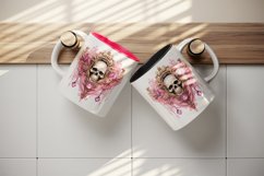 Watercolor Pink Halloween skull horror frame glamour diamonds 20 oz tumbler skinny mug wrap clipart t-shirt sublimation printable design