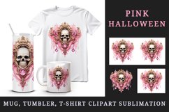 Watercolor Pink Halloween skull horror frame glamour diamonds 20 oz tumbler skinny mug wrap clipart t-shirt sublimation printable design