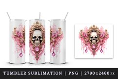 Watercolor Pink Halloween skull horror frame glamour diamonds 20 oz tumbler skinny mug wrap clipart t-shirt sublimation printable design
