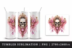 Watercolor Pink Halloween skull horror frame glamour diamonds 20 oz tumbler skinny mug wrap clipart t-shirt sublimation printable design