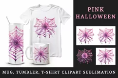 Watercolor Pink Halloween spider web 20 oz tumbler skinny mug wrap clipart t-shirt sublimation printable design