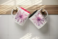 Watercolor Pink Halloween spider web 20 oz tumbler skinny mug wrap clipart t-shirt sublimation printable design