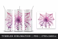 Watercolor Pink Halloween spider web 20 oz tumbler skinny mug wrap clipart t-shirt sublimation printable design
