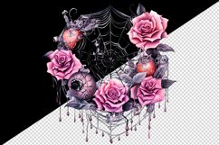 Watercolor Pink Halloween spider web flowers roses 20 oz tumbler skinny mug wrap clipart t-shirt sublimation printable design