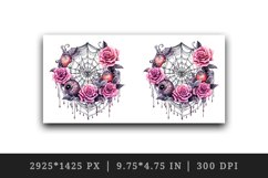 Watercolor Pink Halloween spider web flowers roses 20 oz tumbler skinny mug wrap clipart t-shirt sublimation printable design