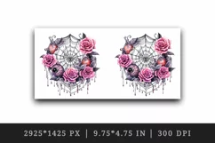 Watercolor Pink Halloween spider web flowers roses 20 oz tumbler skinny mug wrap clipart t-shirt sublimation printable design