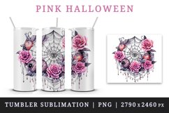 Watercolor Pink Halloween spider web flowers roses 20 oz tumbler skinny mug wrap clipart t-shirt sublimation printable design