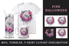 Watercolor Pink Halloween spider web flowers roses 20 oz tumbler skinny mug wrap clipart t-shirt sublimation printable design