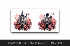 Watercolor Pink Halloween spooky castle haunted house flowers roses 20 oz tumbler skinny mug wrap clipart t-shirt sublimation printable design