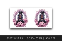 Watercolor Pink Halloween witch girl woman pumpkin carving Jack-o-lantern 20 oz tumbler skinny mug wrap clipart t-shirt sublimation printable design