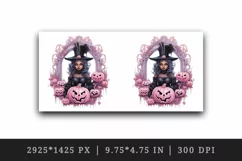 Watercolor Pink Halloween witch girl woman pumpkin carving Jack-o-lantern 20 oz tumbler skinny mug wrap clipart t-shirt sublimation printable design