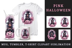Watercolor Pink Halloween witch girl woman pumpkin carving Jack-o-lantern 20 oz tumbler skinny mug wrap clipart t-shirt sublimation printable design