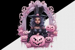 Watercolor Pink Halloween witch girl woman pumpkin carving Jack-o-lantern 20 oz tumbler skinny mug wrap clipart t-shirt sublimation printable design