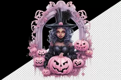 Watercolor Pink Halloween witch girl woman pumpkin carving Jack-o-lantern 20 oz tumbler skinny mug wrap clipart t-shirt sublimation printable design