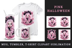 Watercolor Pink Halloween witch hat leaves pumpkin carving Jack-o-lantern 20 oz tumbler skinny mug wrap clipart t-shirt sublimation printable design